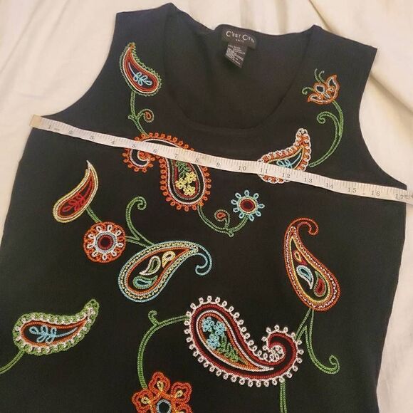 C'est City Black Embroidered Vintage Tanktop M - Picture 3 of 10